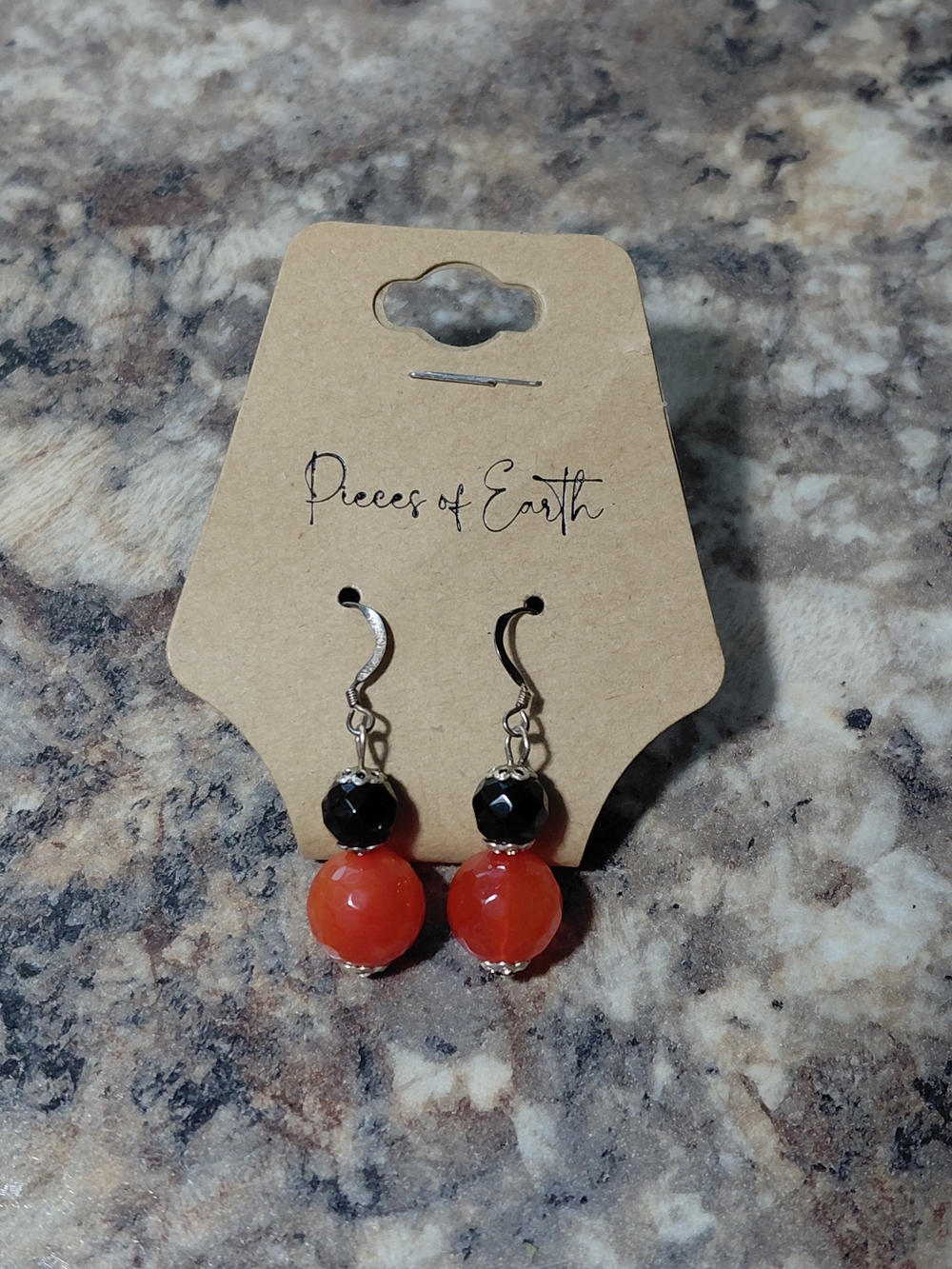 Pieces of Earth Red Agate & Black Onyx Gemstone Sterling Silver Wire Earrings